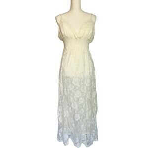 She's Cool Boho Cream Floral Lace Sheer A Line Maxi Dress Size Women's XL